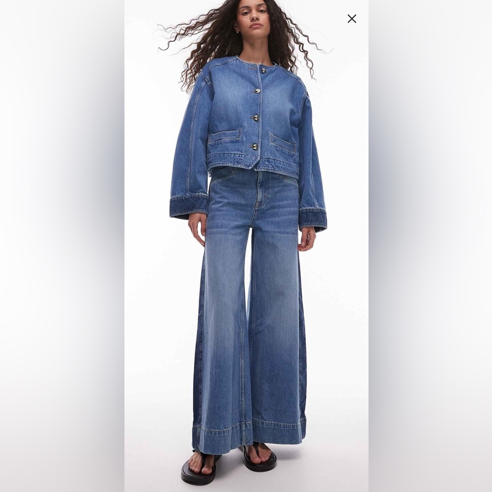 & Other Stories High Rise Wide Leg Jeans in blue wash with contrast side panel